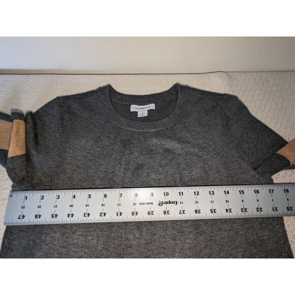 Liz Claiborne Women's Medium Gray Dress Short Sleeve Ribbed Knit Gold Buttons - Picture 4 of 15